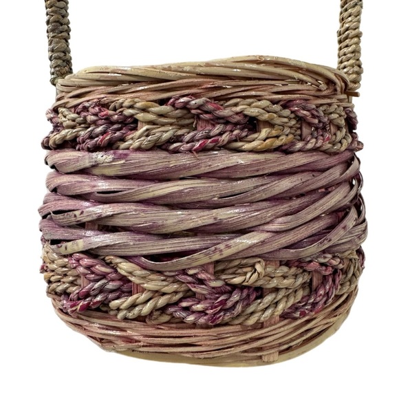 Vintage Basket Cottage House Tall Arched Handle Wicker Woven Twist Design 13x6” - Picture 6 of 11